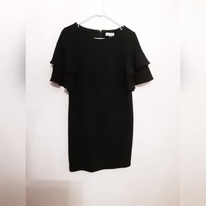Calvin Klein Black Long Sleeve Ruffle Shift Dress